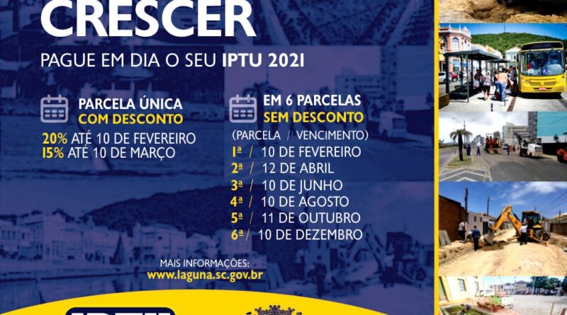 Primeira parcela IPTU 2021 vence nesta quarta-feira, 10.