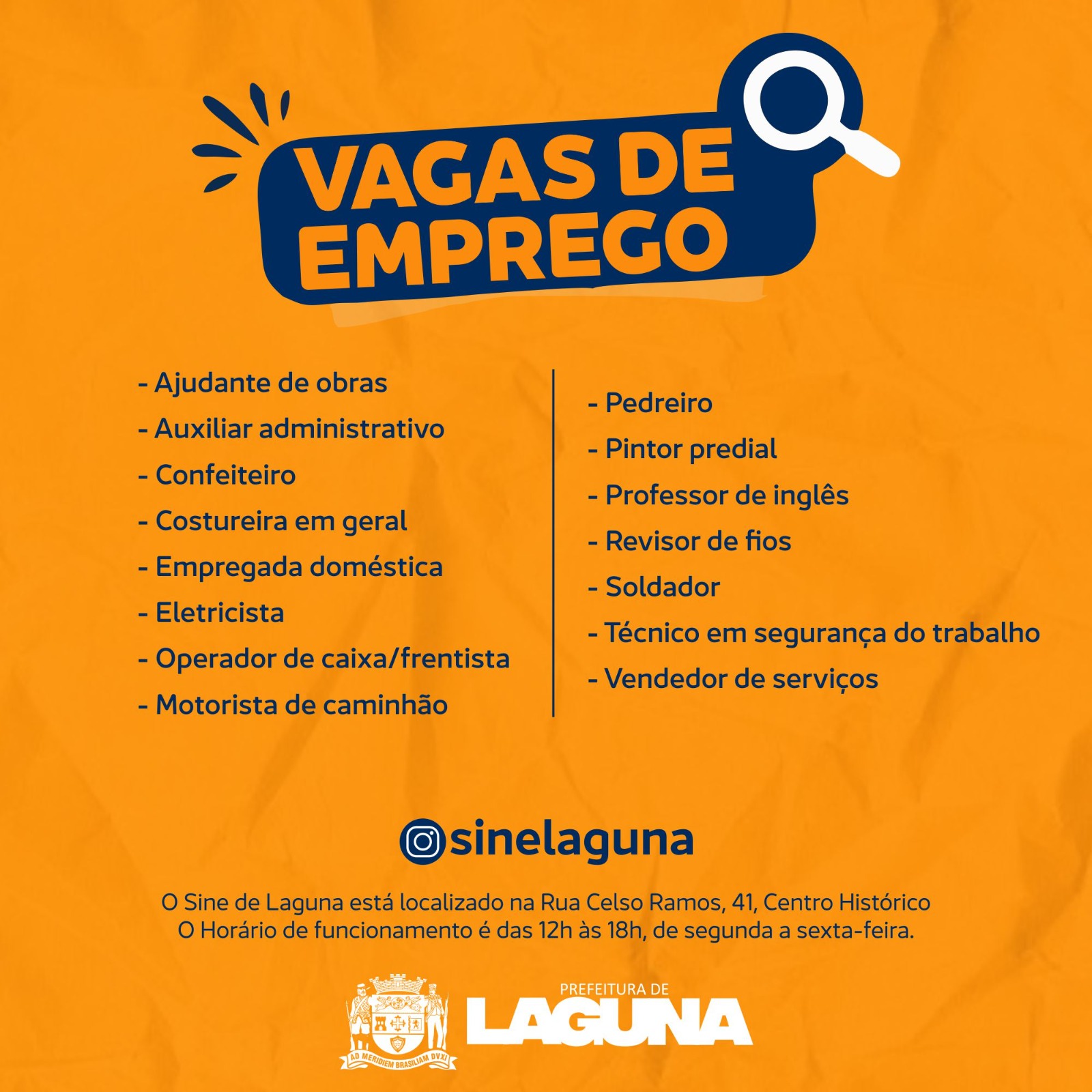 Confira As Vagas De Emprego No Sine De Laguna Prefeitura De Laguna 9610