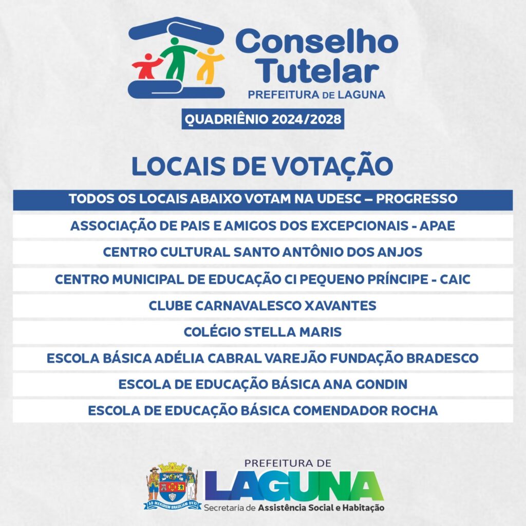 CONFIRA OS LOCAIS DE VOTAÇÃO DA ELEIÇÃO DO CONSELHO TUTELAR DE PALHOÇA 2019  - CMDCA
